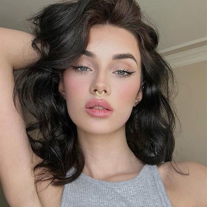 Fake Nose Ring, 8 Pcs Stainless Steel Fake Septum Piercing Faux Septum Rings Faux Clip on Nose Ring for Women Men Non Piercing Nose Jewelry (Gold)