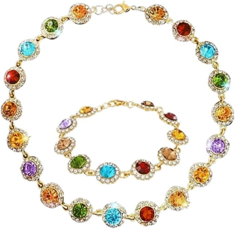 Magitaco Colorful Rhinestone Choker Necklace for Women, Gold Plated Rainbow Crystal Necklaces, Trendy Gemstone Necklace Jewelry for Beach Prom