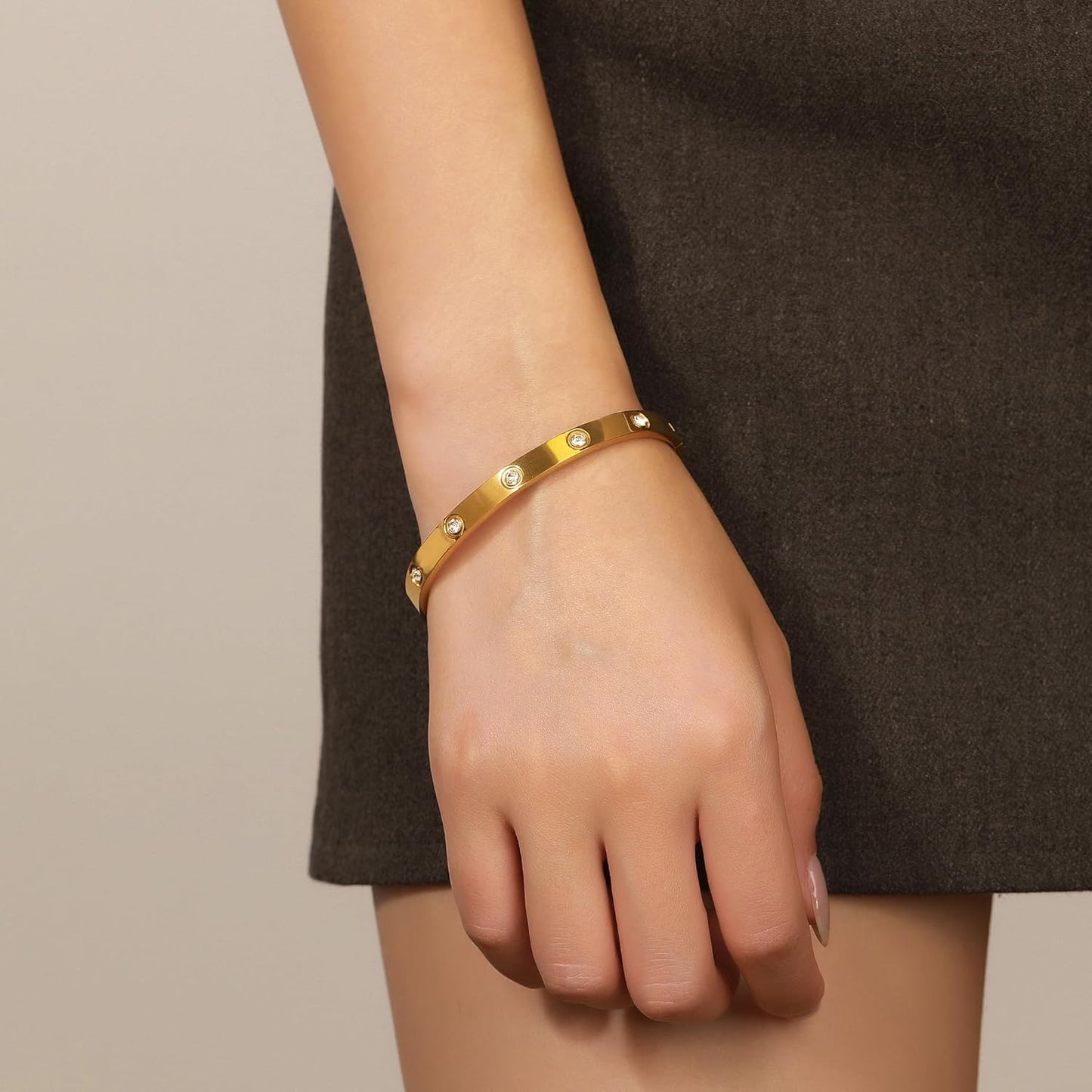 Gold Plated Bangle Bracelets for Women Stackable 18K Gold Plated Stainless Steel Love Bracelet Set Nail Cuff Bangle Set for Love Jewelry Adjustable Tennis Bracelet Non Tarnish Gift Jewelry