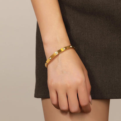 Gold Plated Bangle Bracelets for Women Stackable 18K Gold Plated Stainless Steel Love Bracelet Set Nail Cuff Bangle Set for Love Jewelry Adjustable Tennis Bracelet Non Tarnish Gift Jewelry