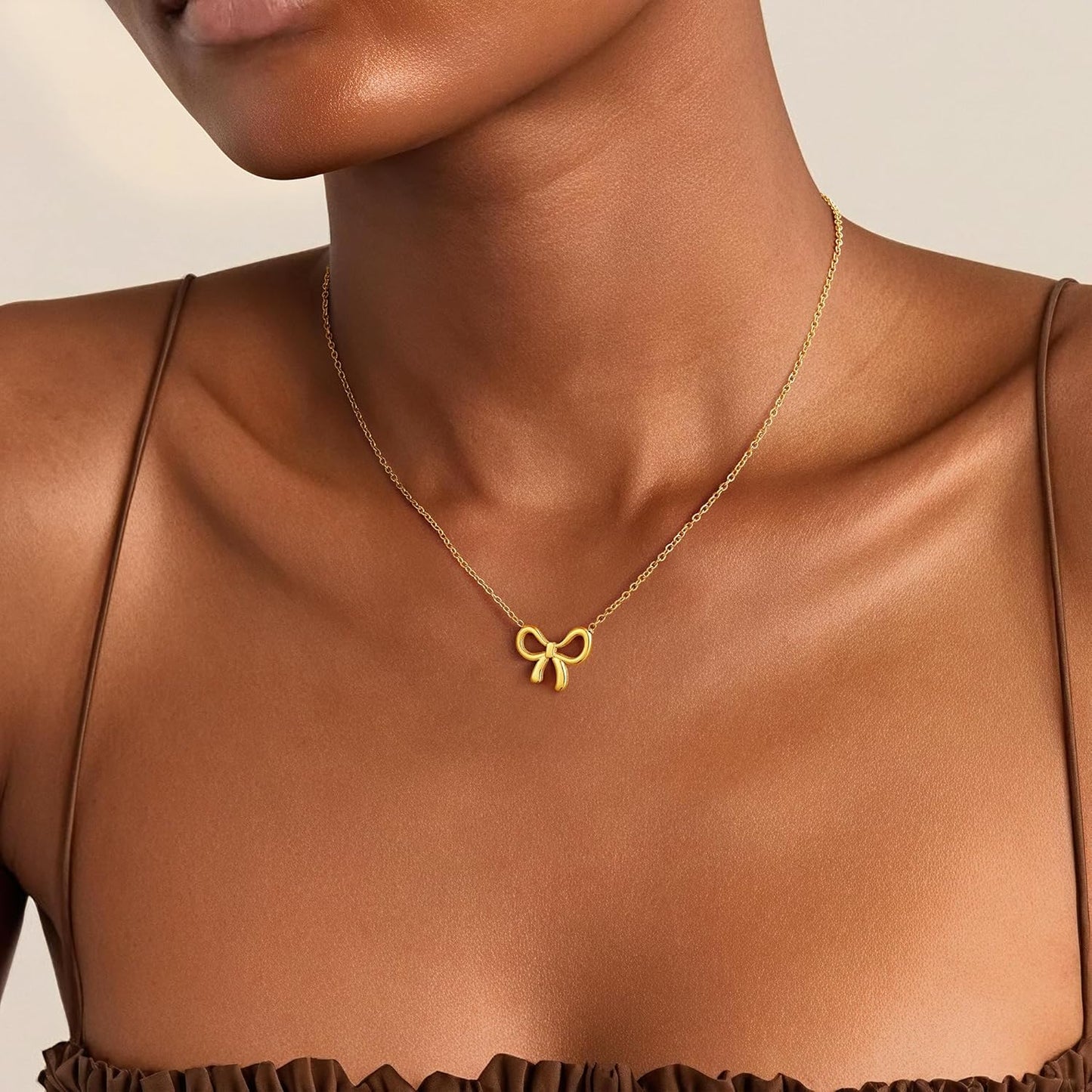 Gold Bow Necklace for Women - 18K Gold Plated Dainty Gold Necklace Cute Small Tiny Bow Pendant Choker Chain Necklaces Trendy Necklaces for Women Gold Jewelry Gift