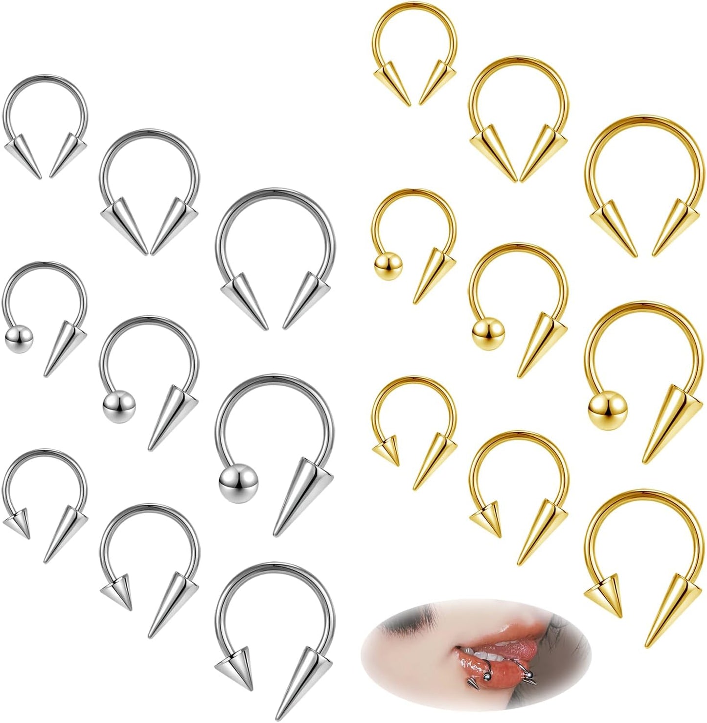 ZS 20G Spike Nose Rings Studs, 18G Stainless Steel Spike Stud Earrings, 16G Septum Lip Rings Cartilage Tragus Helix Piercing for Women Men