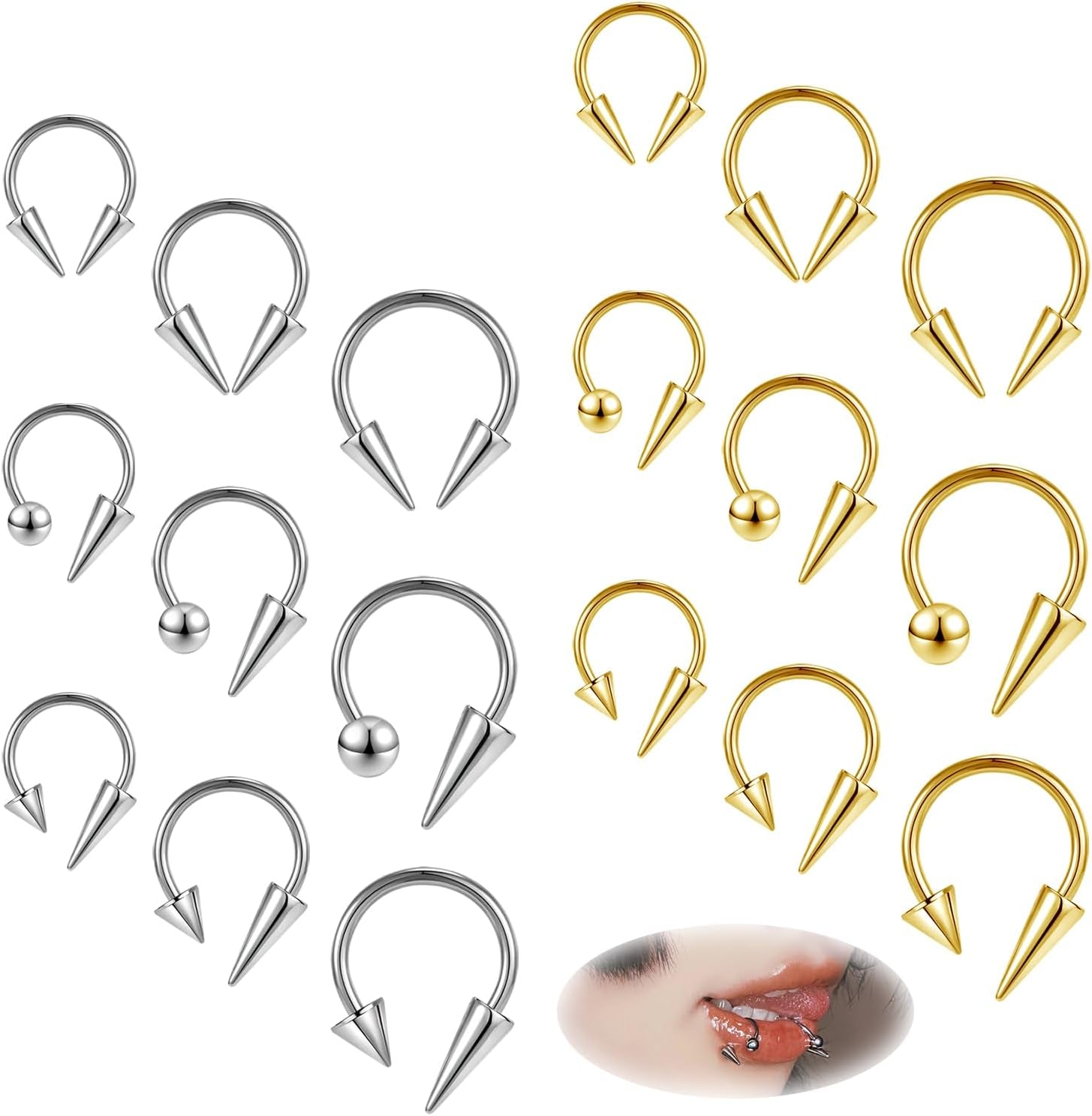 ZS 20G Spike Nose Rings Studs, 18G Stainless Steel Spike Stud Earrings, 16G Septum Lip Rings Cartilage Tragus Helix Piercing for Women Men