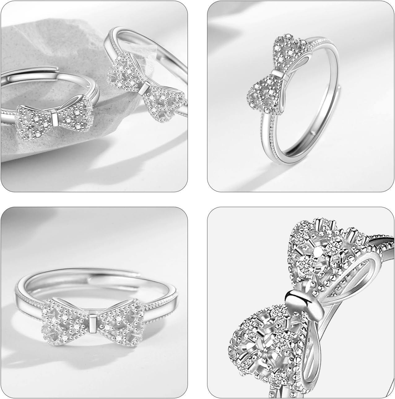Multiple cubic zirconia promise rings stacked together