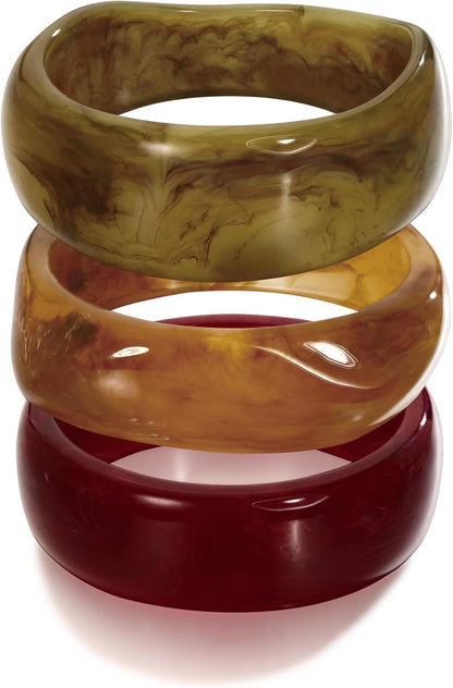 Chunky Resin Bracelet for Women Vintage Tortoiseshell Resin Bangle Bracelets Set Wide Acetate Wristband Acrylic Bracelet Statement Jewelry