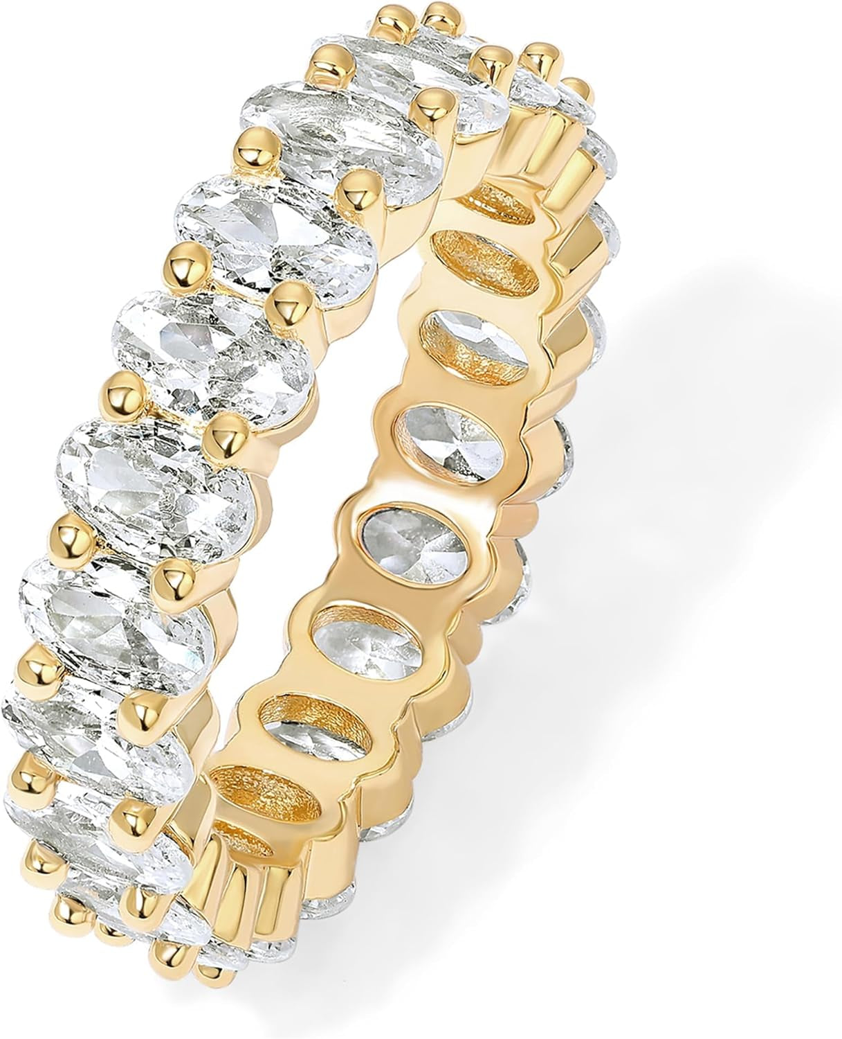 14K Gold Plated Oval Cubic Zirconia Love Ring - Elegant Eternity Ring Featuring 5Mm Stackable Design for Women, Perfect Gold Ring for Fashionable Accessories