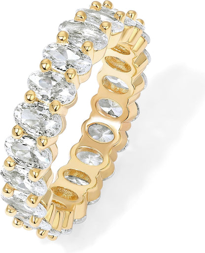 14K Gold Plated Oval Cubic Zirconia Love Ring - Elegant Eternity Ring Featuring 5Mm Stackable Design for Women, Perfect Gold Ring for Fashionable Accessories