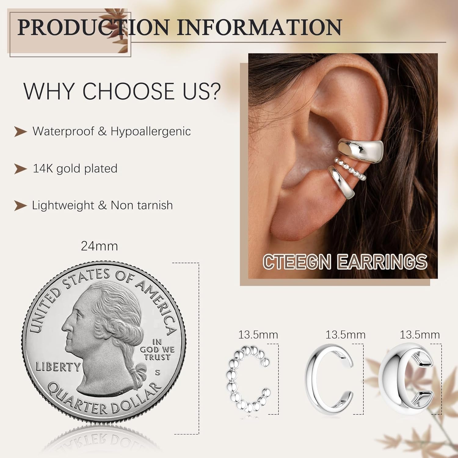 14K Gold/Silver Plated Ear Cuffs Set Dainty Clip Piercing Stack Small Cartilage Hoop Huggie Trendy Tarnish Hypoallergenic Jewelry Gift