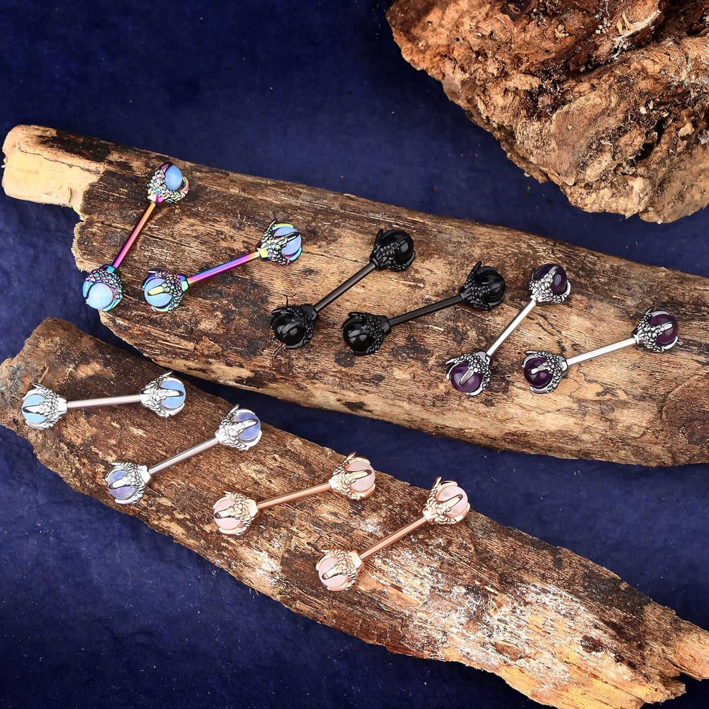 OUFER 14G Dragon Claw Nipple Rings with Natural Stone - 316L Stainless Steel Piercing Jewelry for Women