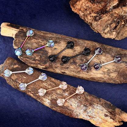 OUFER 14G Dragon Claw Nipple Rings with Natural Stone - 316L Stainless Steel Piercing Jewelry for Women