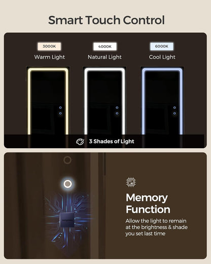 SONGMICS LED Jewelry Cabinet Standing, Lockable Armoire with Full-Length Mirror and Adjustable Lights, Space-Saving Organizer, Christmas Gifts for Women, Gift Idea, Rustic Brown UJJC008X01