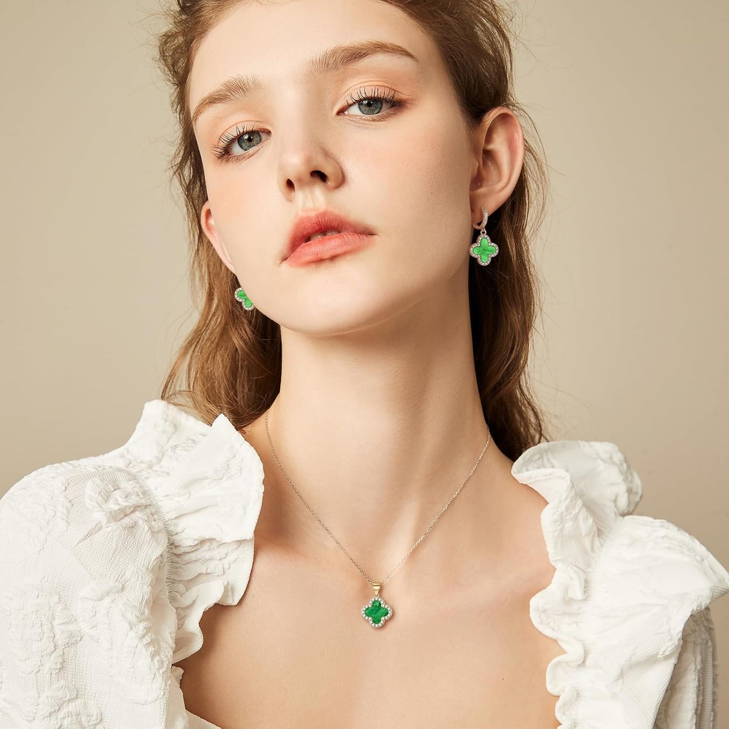 Lucky Clover Sets Clover Necklace and Earrings Set Four Leaf Clover Bracelet 18K Gold Plated Fashion Cute Jewelry for Women