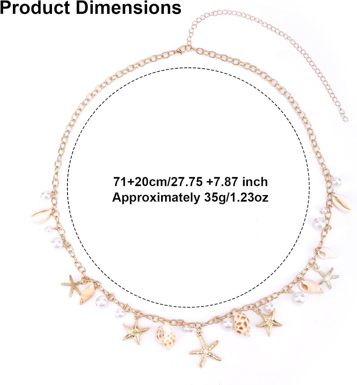 Seashell Starfish Waist Chain for Women, Adjustable Starfish Pearl Body Chain Fashionable Summer Beach Belly Jewelry Gold Shell Belt for Swimwear & Outfits