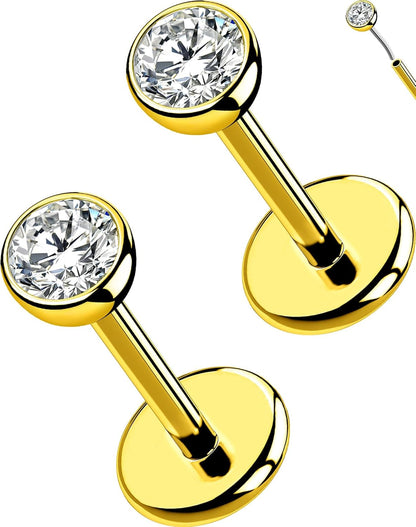 OUFER 2Pcs 20G/18G/16G G23 Titanium Threadless Nose Stud Earrings Flat Back Tiny CZ Small Nose Helix Cartilage Tragus Conch Labret Medusa Monroe Piercing Jewelry for Women Men