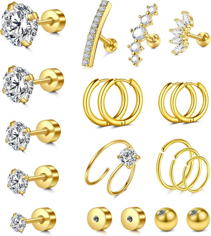 MODRSA 20G 16G Cartilage Earrings for Women Silver Gold Helix Piercing Jewelry Surgical Steel Hypoallergenic Flat Back Earrings Cartilage Hoop for Women Forward Helix Earring Tragus Jewelry Screw Back