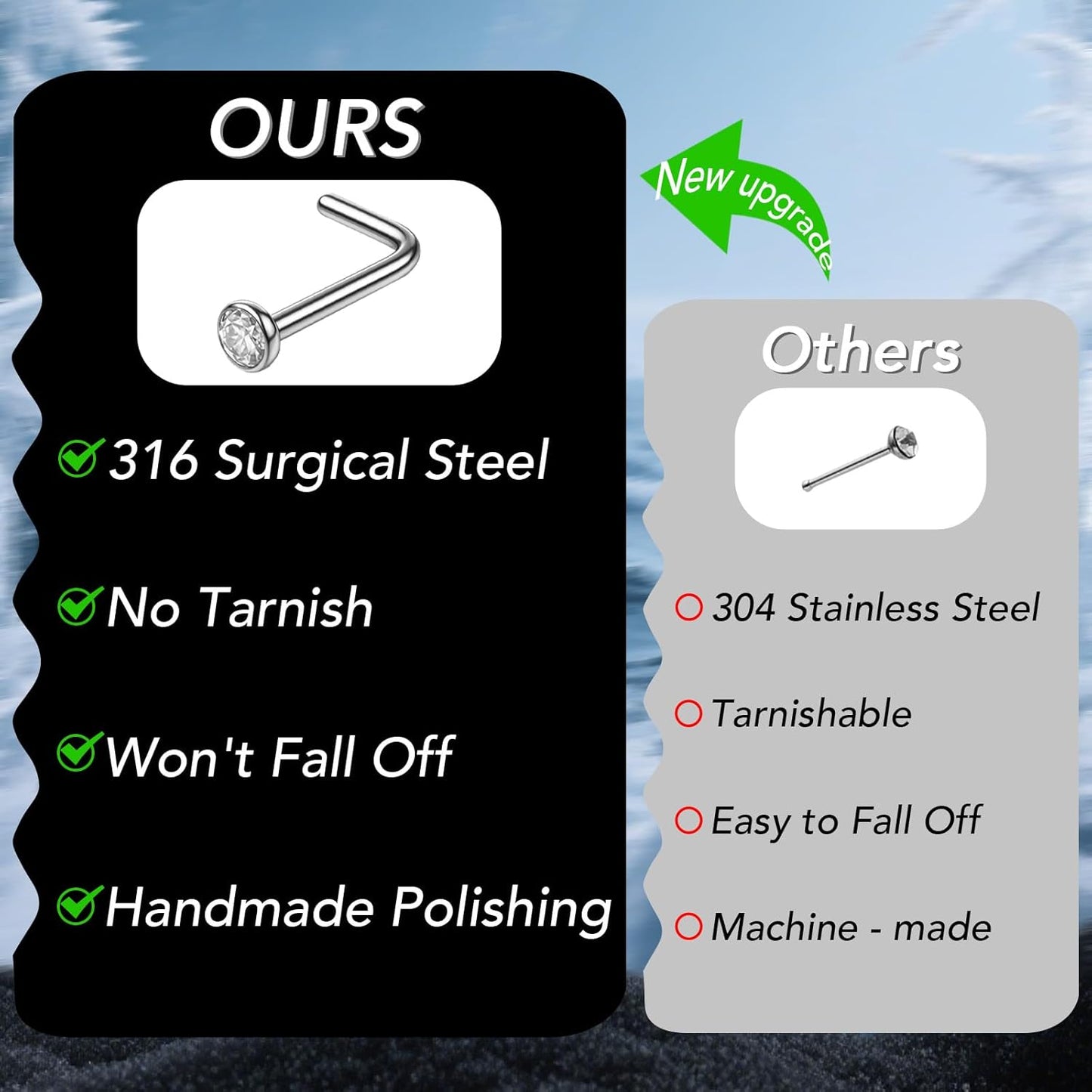 SMUOBT 120Pcs 22G L Shaped Stainless Steel Nose Studs Rings Piercing Pin Body Jewelry 1.5Mm 2Mm 2.5Mm a Set White and Colour