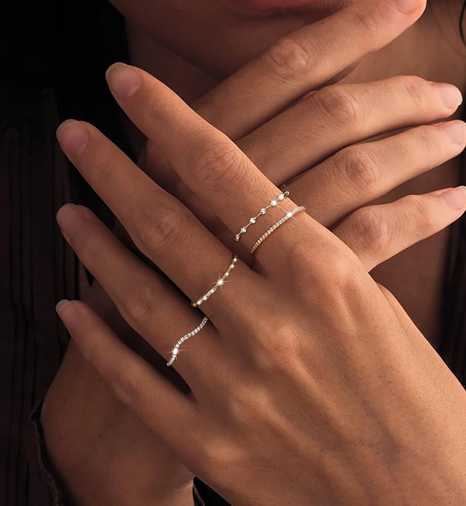 If YOU Gold Rings for Women Non Tarnish, Dainty 14K Gold Plated Stackable Cubic Zirconia Knuckle Ring Set, Trendy Statement Promise Wedding Bands Stacking Engagement Rings Size 6 7 8 9 10