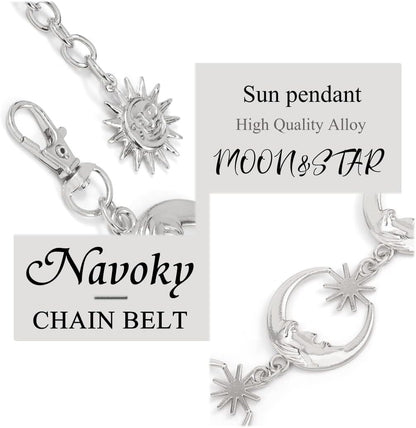 Navoky Moon Star Metal Waist Chain Sun Pendant Belly Belt Body Chains Jewelry Accessories for Women and Girls