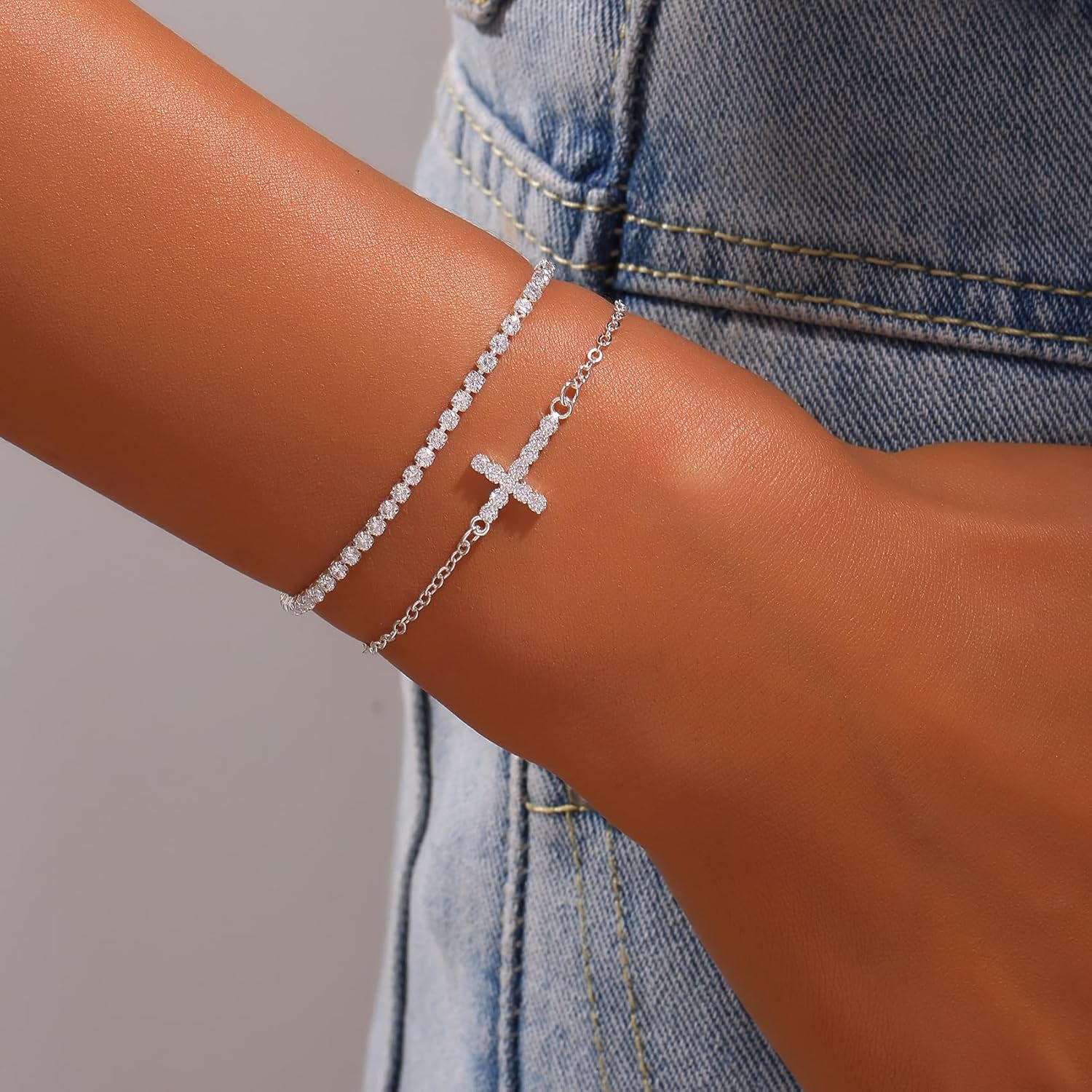 18K Gold Plated Cross Bracelet Bangle Set Silver Bracelets Flexible Wide Wristband Set Adjustable Gold Bangle Bracelet Stack for Women