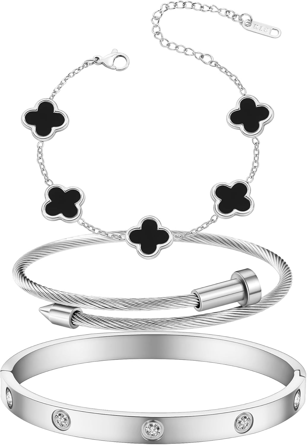 Womens Bracelet 18K Gold Plated Cuff Bangle Clover Bracelet Set for Women Four Leaf Lucky Bangle Jewelry Gift of Love