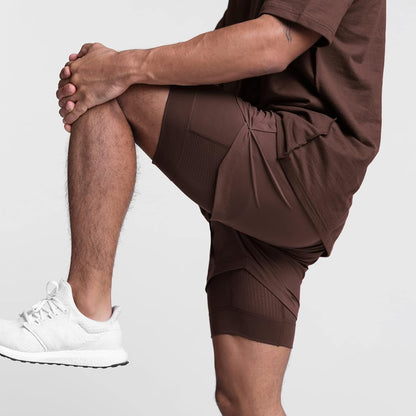 Men's 2-in-1 shorts showing inner compression lining