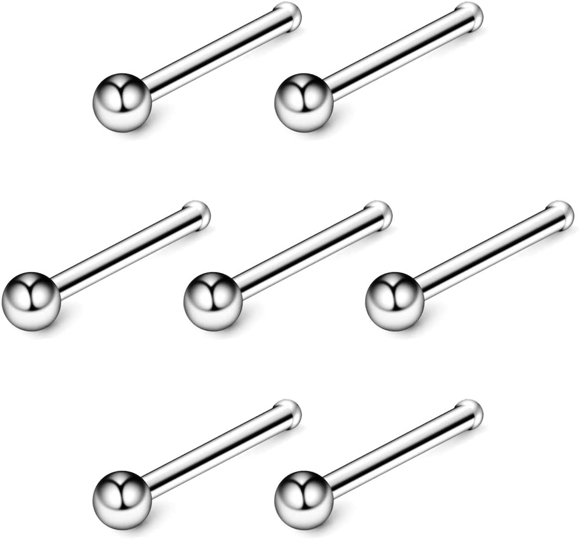 JEWELRIESHOP 40Pcs Nose Ring Studs Stainless Steel Nose Piercing Jewelry Bone Studs for Women Men Hypoallergenic 22G (1.5Mm,Silver Ball)