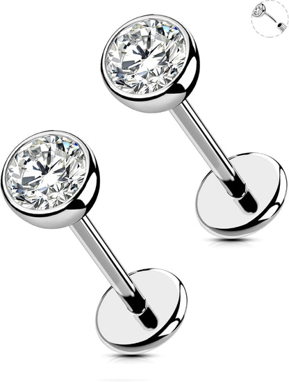 OUFER 2Pcs 20G/18G/16G G23 Titanium Threadless Nose Stud Earrings Flat Back Tiny CZ Small Nose Helix Cartilage Tragus Conch Labret Medusa Monroe Piercing Jewelry for Women Men