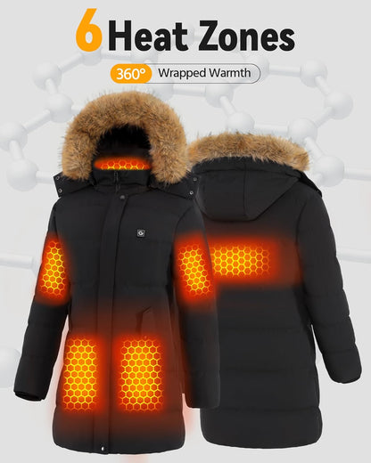 Fast charge heated jacket showing charging port and battery indicator