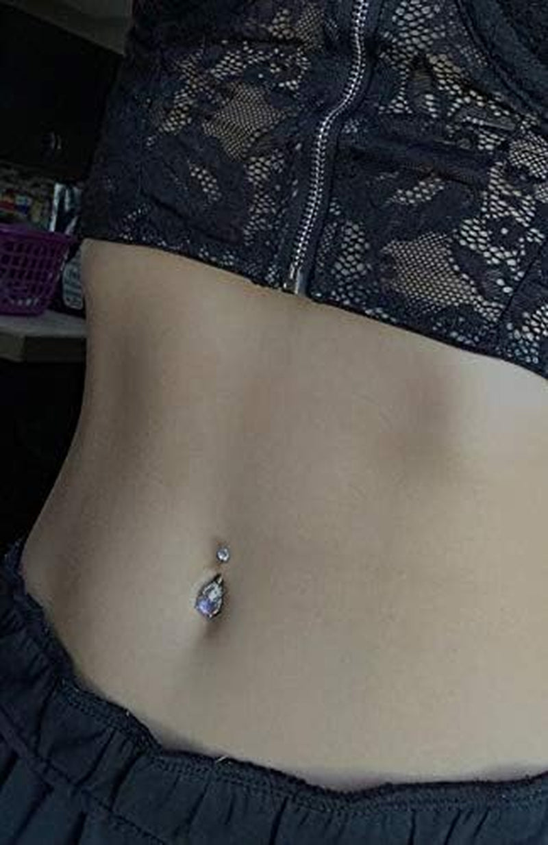 OUFER 14G Surgical Steer Belly Button Rings Tear Drop CZ Gem Navel Rings Belly Jewelry