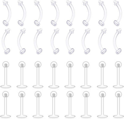 D.Bella Clear Cartilage Earring-16Pcs 16G Clear Acrylic Bioflex Tragus Retainer Lip Rings Nose Studs Labret Ear Helix Earring Clear 6Mm/8Mm/10Mm/12Mm