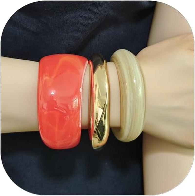 Chunky Acrylic Bangle Gold Bracelets Set for Women Resin Bangle Bracelet Set Big Thick Wide Statement Stacking Bangle Bracelets