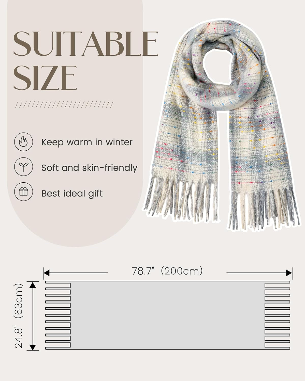 Winter Scarf for Women - Premium Blanket Scarf for Women Winter, Cozy Fashion Scarves Accessory 78.7"X24.8"