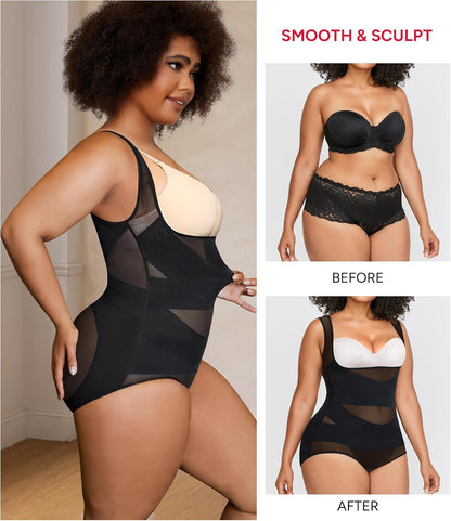 Plus size faja bodysuit with tummy control panel
