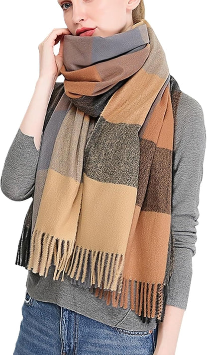 Wander Agio Women'S Fashion Scarves Long Shawl Winter Thick Warm Knit Large Plaid Scarf