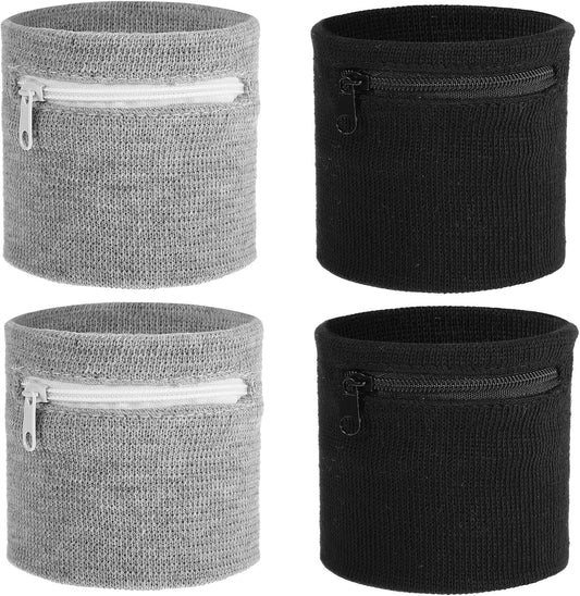 Set of 4 wrist wallet wristbands in black and gray colors