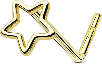 OUFER 925 Sterling Silver Nose Rings, Nose Studs for Women, Cute Nose Nostril Piercing Jewelry, L-Shaped 20G Silver Nose Rings Studs