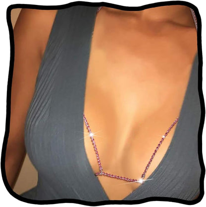 Woeoe Rhinestone Chain Bra Crystal Body Chains for Women Necklace Sexy Bikini Nightclub Body Chain Jewelry