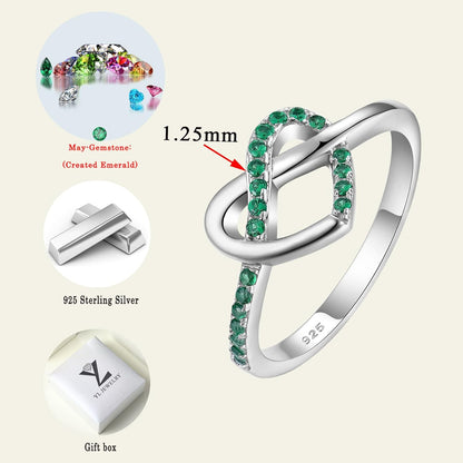 YL Love Knot Heart Promise Ring 925 Sterling Silver Infinity Rings Birthstone Anniversary Band for Women