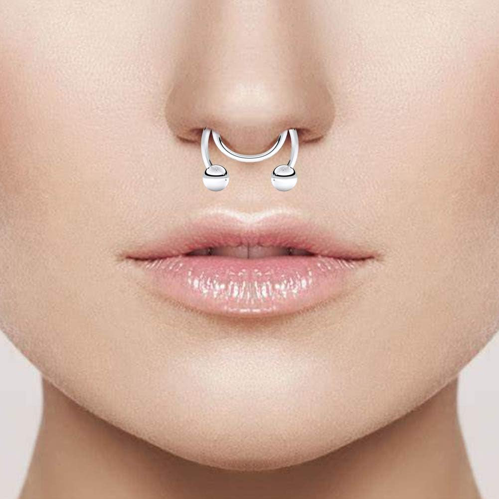 SCERRING Fake Septum Nose Hoop Rings Stainless Steel Faux Lip Ear Nose Septum Ring Non Piercing Clip on Nose Hoop Rings Body Piercing Jewelry Clear CZ 20PCS