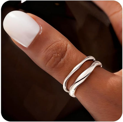 Stackable Gold Rings for Women Non Tarnish, Dainty 14K Gold Plated Chunky Stacking Rings Trendy Statement Pinky Thumb Rings Engagement Eternity Wedding Band Ring Stacking Gold Jewelry Size 4 5 6 7 8 9 10 11