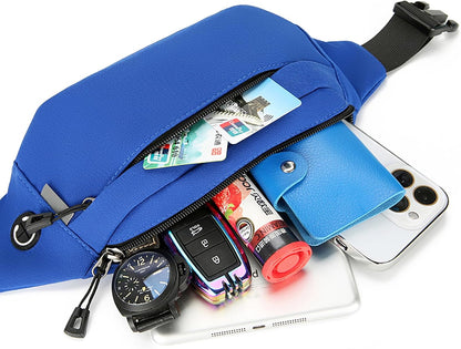 Black hands-free wallet waist bag worn while running