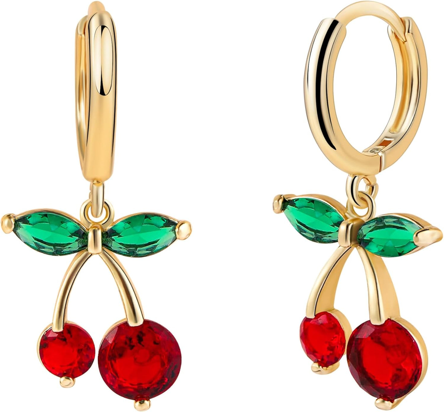 Gold Cherry Bow Heart Drop Dangle Earrings, Huggie Hoop Style, Hypoallergenic Non Tarnish Delicate Ribbon Butterfly Design Dainty Shiny Sensitive Ear for Women Gifts