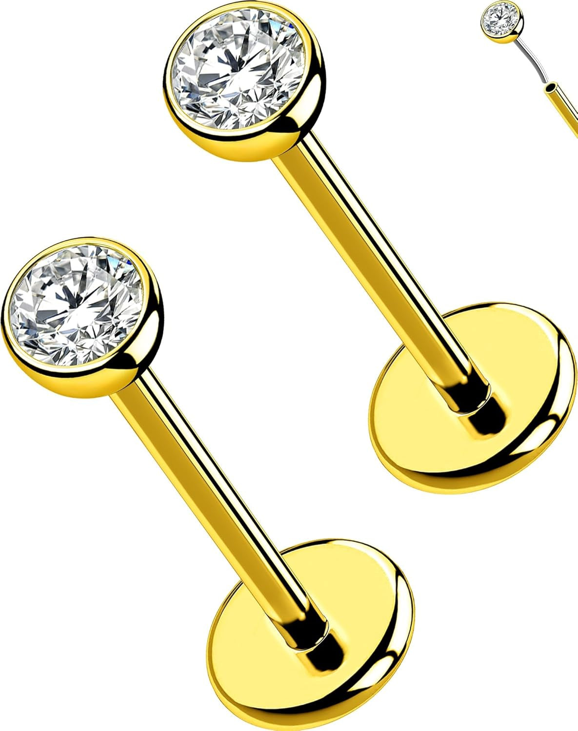 OUFER 2Pcs 20G/18G/16G G23 Titanium Threadless Nose Stud Earrings Flat Back Tiny CZ Small Nose Helix Cartilage Tragus Conch Labret Medusa Monroe Piercing Jewelry for Women Men