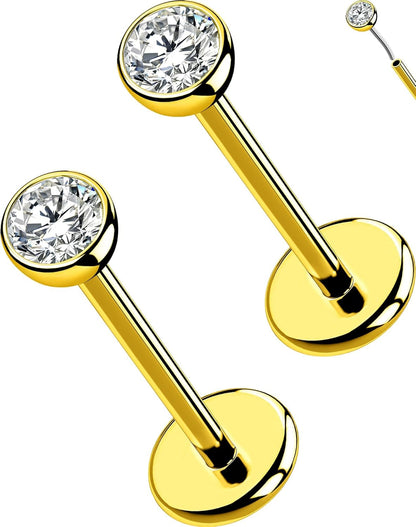 OUFER 2Pcs 20G/18G/16G G23 Titanium Threadless Nose Stud Earrings Flat Back Tiny CZ Small Nose Helix Cartilage Tragus Conch Labret Medusa Monroe Piercing Jewelry for Women Men