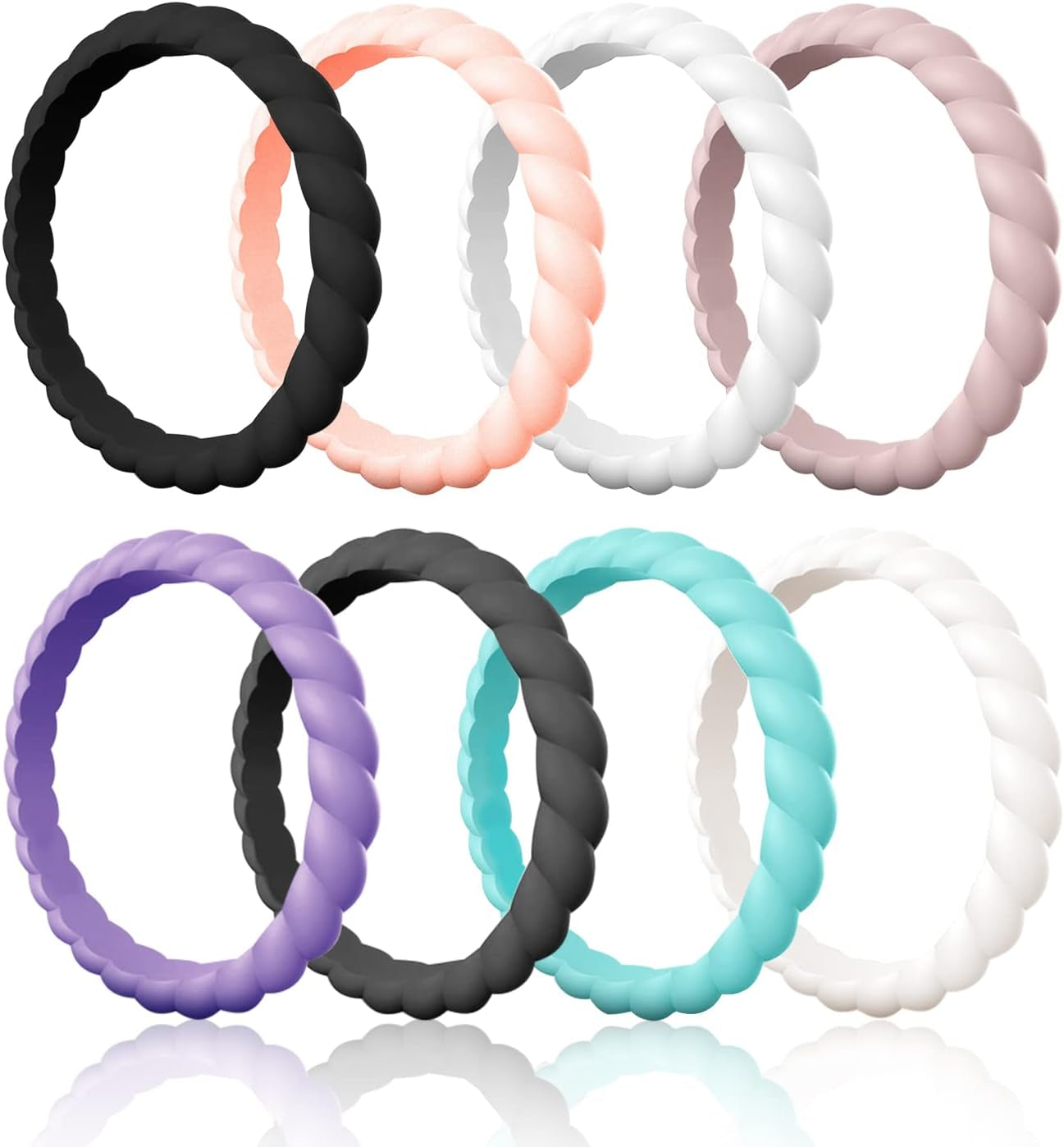 Egnaro Silicone Wedding Ring for Women,Thin and Stackble Braided Rubber Wedding Bands,No-Toxic,Skin Safe