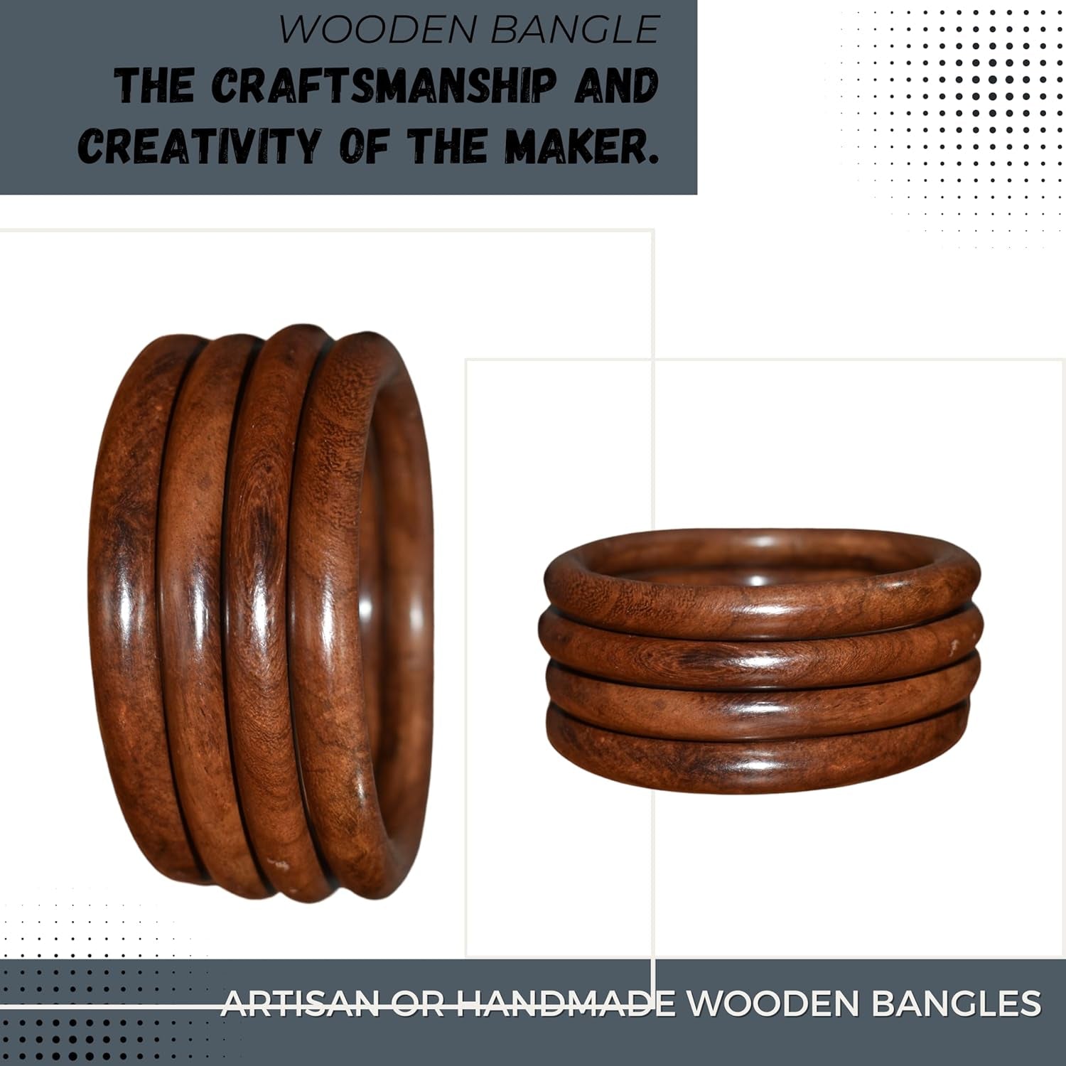 Handmade Natural Wooden Bangles, Stylish Designs,Artisan Premium Quality for Women | Natural Wood Bangles Christmas Gift Jewelry for Her | Eco-Friendly Artisan Crafted Gift