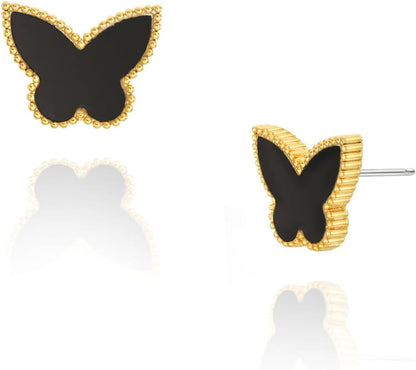 Unique Earrings for Women Trendy, 14K Gold Plated Four Leaf Clover Heart Butterfly Stud Dangle Earrings, Black Onyx White Huggie Earrings Birthday Christmas Valentine'S Day Jewelry Gifts