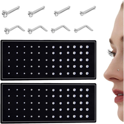THUNARAZ Straight L Shaped Stainless Steel Nose Studs Rings Piercing Pin Body Jewelry 20G-22G 1.5Mm 2Mm 2.5Mm