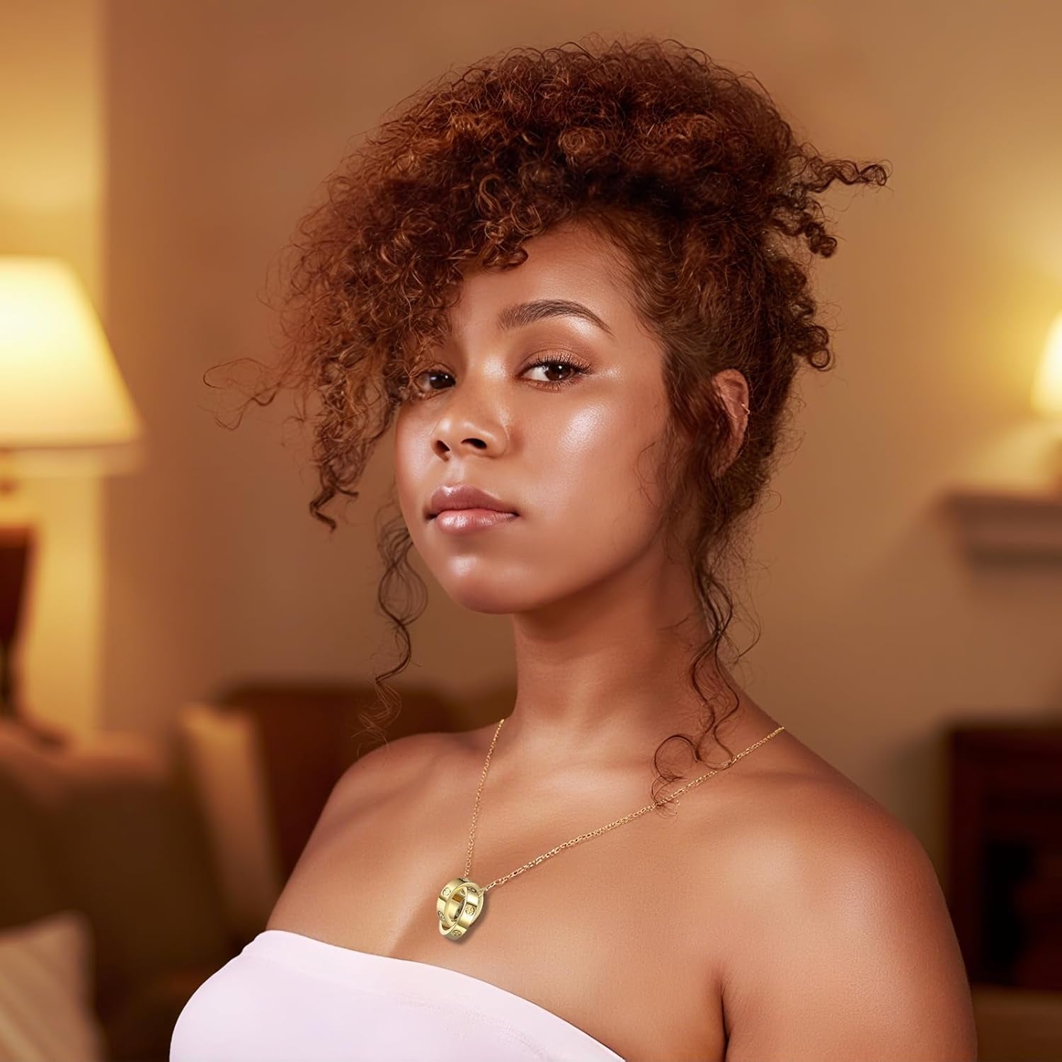 18K Gold-Plated Interlocking Circles Love Necklace for Women, Adjustable Stainless Steel Silver Pendant Necklace, Unique Gifts for Women on Birthday Christmas Valentines