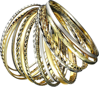 Flat lay of complete vintage Indian bracelet set in gift packaging